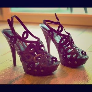 Jessica Simpson Leather & Wood Stilettos